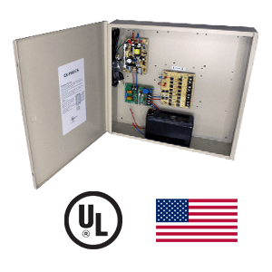 12vdc power supply with battery backup for critical surveillance installations, 4 channels COR-PS4DCB