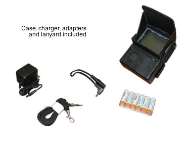 LED charging indicator (GREEN = monitor ON, RED = batteries charging, ORANGE = monitor ON and batteries charging)