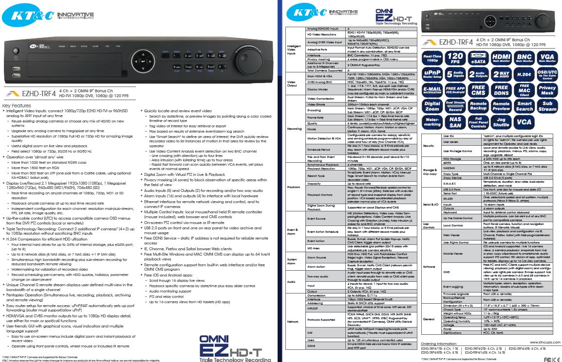 Spec Sheet image for the KT NVR