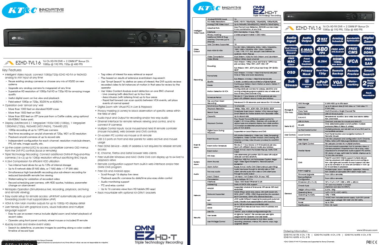 Spec Sheet image for the KT NVR