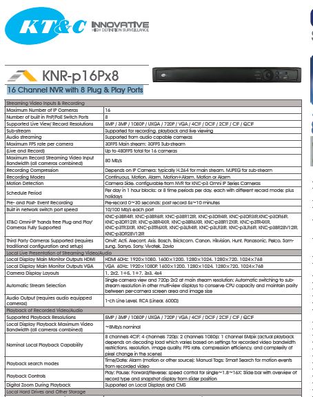 Spec Sheet image for the KT DVR