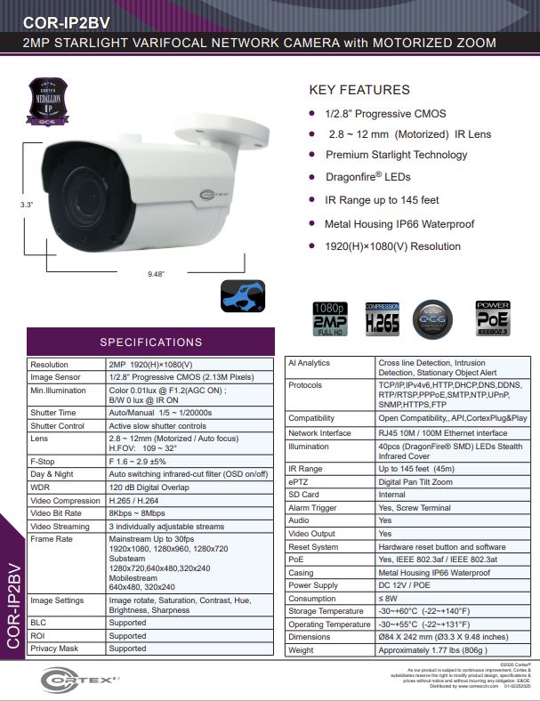 Medallion network camera, 2MP Medallion network camera with 1920(H)×1080(V) resolution, this Medallion IP Bullet Security Camera has 2.7 -13.5mm Motorized Zoom and Auto Focus